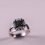 Silver and blue zirconia ring 