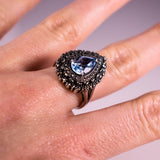 Blue topaz and marcasite silver ring
