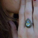Blue topaz and marcasite silver ring