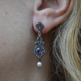 Elizabethan style earring in amethyst and pearl